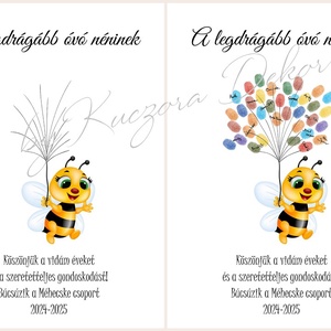 Ujjlenyomat emléklap - Óvodai köszönő ajándék, búcsúajándék, ajándék óvónéninek ballagásra - Méhecske -  - Meska.hu