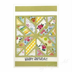 Kézműves születésnapi képeslap patchwork mintával � Happy Birthday, Otthon & Életmód, Papír, írószer, Ajándékozás kellékei, Képeslap, üdvözlőlap, Papírművészet, MESKA