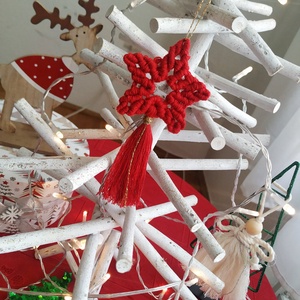 Makramé csillag karácsonyfadísz - karácsony - karácsonyi lakásdekoráció - karácsonyfadíszek - Meska.hu