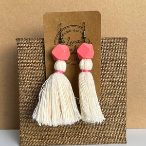 Makramé fülbevaló fagyöngyökkel � újrahasznosított pamutból, Ékszer, Fülbevaló, Rojtos fülbevaló, Csomózás, MESKA