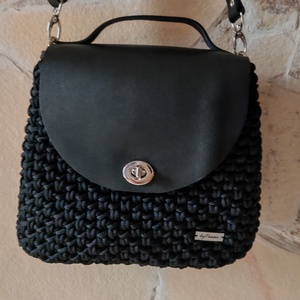 Fekete horgolt női táska - táska & tok - kézitáska & válltáska - válltáska - Meska.hu