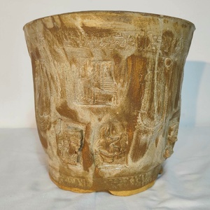 Kézzel készített Egyiptomi kerámia kaspó, bonsai tál, rusztikus növénytartó, egyedi mázas dekoráció 1250 �C-on égetve - otthon & életmód - virágdekoráció - virágtartó - kaspó - Meska.hu
