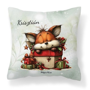 Névvel kérhető - Cuki karácsonyi róka és az ajándékok mintás párna, Otthon & Életmód, Lakástextil, Párna & Párnahuzat, Díszpárna (belsővel együtt), , MESKA