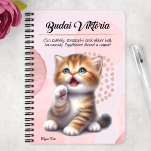 Személyre szabható - Pacsis vörös cicus mintás A6-os füzet - otthon & életmód - papír, írószer - jegyzetfüzet & napló - Meska.hu
