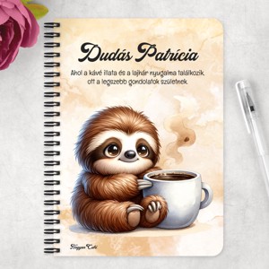 Személyre szabható - Telefonozós Kávés lajhár mintás A6-os füzet - otthon & életmód - papír, írószer - jegyzetfüzet & napló - Meska.hu