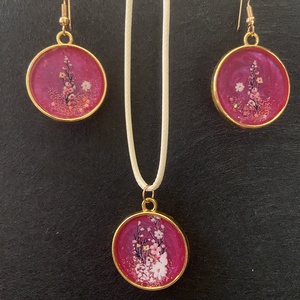 Rózsaszín virágos fülbevaló és nyaklánc szett, Ékszer, Ékszerszett, , MESKA