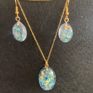 Kék csillogós, pillangós fülbevaló és nyaklánc szett, Ékszer, Ékszerszett, , MESKA