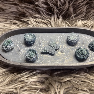 Nagyméretű gyertyatál -pozsgák és virágok - kellékek & szerszámok - dekorációs kellékek - dekorációs gyertya - Meska.hu