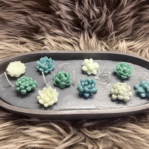 Nagyméretű gyertyatál -pozsgák és virágok - kellékek & szerszámok - dekorációs kellékek - dekorációs gyertya - Meska.hu