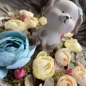 Nagyméretű kutyás asztaldísz - otthon & életmód - virágdekoráció - virágdíszek - asztali virágdísz - Meska.hu