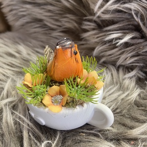 Kisméretű madárkás dísz csészében - otthon & életmód - dekoráció - húsvéti asztaldíszek - Meska.hu