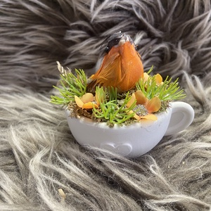 Kisméretű madárkás dísz csészében - otthon & életmód - dekoráció - húsvéti asztaldíszek - Meska.hu
