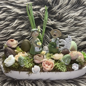 Ovális tálban kertészkedő néni-bácsi asztaldísz - otthon & életmód - dekoráció - asztal és polc dekoráció - asztaldísz - Meska.hu