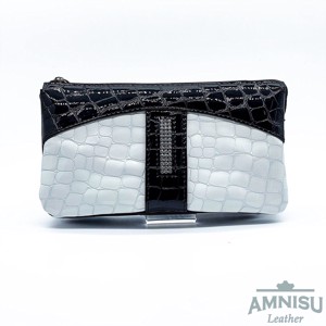Fekete lakk krokkóminás - fehér lakk krokkómintás egyenes swarovski köves női bőr pénztárca G8024-3013 - táska & tok - pénztárca & más tok - pénztárca - női pénztárca - Meska.hu