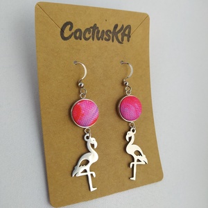 Pink flamingó lógós fülbevaló, Ékszer, Fülbevaló, Lógó fülbevaló, Ékszerkészítés, MESKA