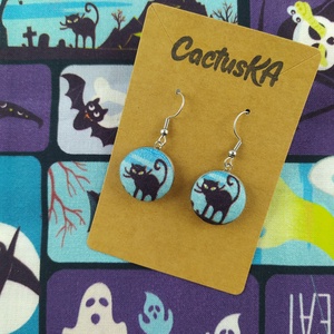 Halloween fekete macskás lógós fülbevaló  - Meska.hu