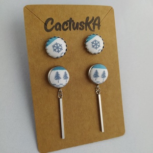 Fenyőfa - hópehely karácsonyi fülbevaló szett - Meska.hu