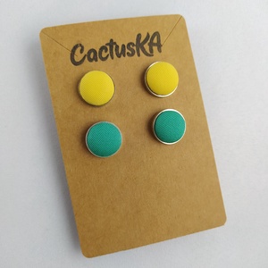 Sárga-türkiz fülbevaló szett, Ékszer, Fülbevaló, Pötty fülbevaló, Ékszerkészítés, MESKA