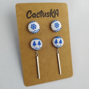 Fenyőfa - hópehely karácsonyi fülbevaló szett - Meska.hu