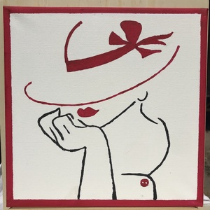Hölgy piros kalapban, Művészet, Festmény, Akril, Festészet, Meska