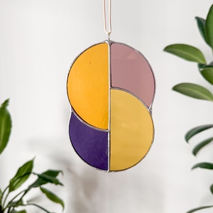 Üveg napfogó/ablakdísz geometrikus mintával, Otthon & Életmód, Dekoráció, Ajtó- és ablak dekoráció, Ablakdísz, Üvegművészet, MESKA