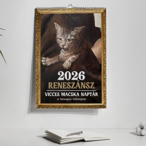 Vicces reneszánsz macska festmények naptár 2026, naptár macskás barátoknak, legjobb barátoknak, karácsonyi ajándék, Otthon & Életmód, Dekoráció, Fali és függő dekoráció, Falinaptár & Öröknaptár, , MESKA