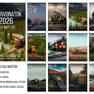 2026 Falinaptár - 12 hónapos falinaptár lenyűgöző vonatos fotókkal, naptár ajándék vonatkedvelőknek, trainspottereknek - otthon & életmód - dekoráció - fali és függő dekoráció - falinaptár & öröknaptár - Meska.hu