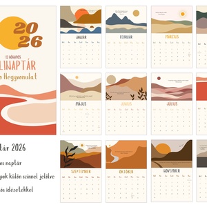 2026-os falinaptár  Boho-hegyvonulat - inspiráló falinaptár természetes hangulattal, mid-century modern illusztrációval - otthon & életmód - dekoráció - fali és függő dekoráció - falinaptár & öröknaptár - Meska.hu