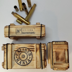 .30-06 Sprg Töltény fülbevaló, Vadászékszer, fa ládában - ékszer - ékszertartó - ékszerdoboz - Meska.hu