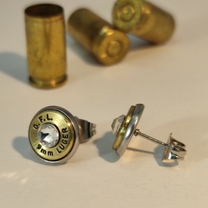 9 mm Luger Töltény fülbevaló, Ékszer, Fülbevaló, Fülékszer, Ékszerkészítés, Újrahasznosított alapanyagból készült termékek, MESKA