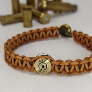 2-Lövetű Töltény Bőr karkötő , Vadász ékszer  , Ékszer, Karkötő, Fonott karkötő, Ékszerkészítés, Újrahasznosított alapanyagból készült termékek, MESKA