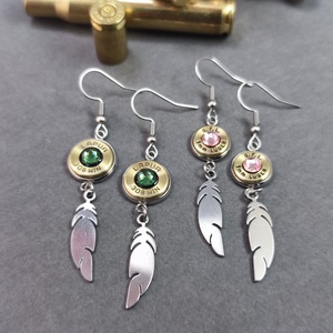 Töltény fülbevaló Tollas csüngős, Ékszer, Fülbevaló, Pötty fülbevaló, Ékszerkészítés, Újrahasznosított alapanyagból készült termékek, MESKA