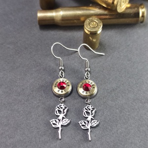 Töltény fülbevaló, rózsás, csüngős, Ékszer, Fülbevaló, Pötty fülbevaló, Ékszerkészítés, Újrahasznosított alapanyagból készült termékek, MESKA