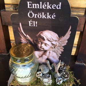 Sírdísz -tábla mécsessel -Emléked örökké él, Otthon & Életmód, Vallás, Temetkezési tárgy, Virágkötés, MESKA