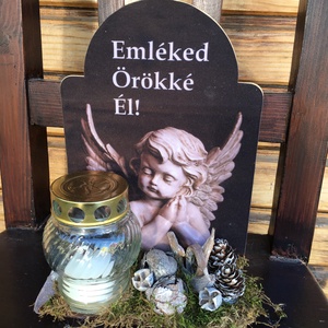 Sírdísz -tábla mécsessel -Emléked örökké él - otthon & életmód - vallás - temetkezési tárgy - Meska.hu
