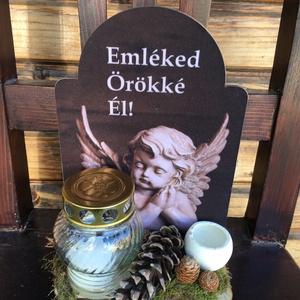 Sírdísz -tábla mécsessel -Emléked örökké él 3., Otthon & Életmód, Vallás, Temetkezési tárgy, Virágkötés, MESKA
