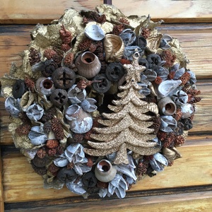 Barna-arany karácsonyi kopogtató, ajtódísz   - otthon & életmód - dekoráció - ajtó- és ablak dekoráció - ajtódísz & kopogtató - Meska.hu