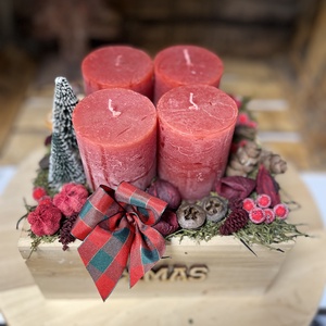 Adventi disz-piros , Karácsony, Adventi díszek, Adventi ablakdekoráció, Virágkötés, MESKA