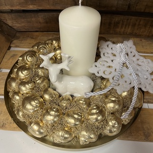 Karácsonyi asztaldísz - fehér-arany , Karácsony, Adventi díszek, Adventi ablakdekoráció, Virágkötés, MESKA