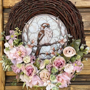 Tavaszi ajtódísz, kopogtató, Madaras középpel  - otthon & életmód - dekoráció - ajtó- és ablak dekoráció - ajtódísz & kopogtató - Meska.hu