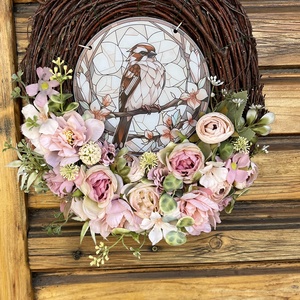 Tavaszi ajtódísz, kopogtató, Madaras középpel  - otthon & életmód - dekoráció - ajtó- és ablak dekoráció - ajtódísz & kopogtató - Meska.hu