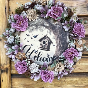 Tavaszi, nyári ajtódísz, kopogtató, welcome  középpel , Otthon & Életmód, Dekoráció, Ajtó- és ablak dekoráció, Ajtódísz & Kopogtató, Virágkötés, MESKA