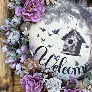 Tavaszi, nyári ajtódísz, kopogtató, welcome  középpel  - otthon & életmód - dekoráció - ajtó- és ablak dekoráció - ajtódísz & kopogtató - Meska.hu