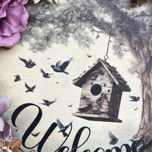 Tavaszi, nyári ajtódísz, kopogtató, welcome  középpel  - otthon & életmód - dekoráció - ajtó- és ablak dekoráció - ajtódísz & kopogtató - Meska.hu