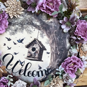 Tavaszi, nyári ajtódísz, kopogtató, welcome  középpel  - otthon & életmód - dekoráció - ajtó- és ablak dekoráció - ajtódísz & kopogtató - Meska.hu