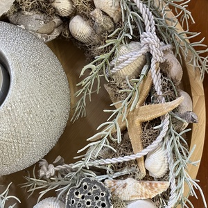 Kagylós nyári dekoráció fatálcán, asztaldísz - otthon & életmód - dekoráció - ajtó- és ablak dekoráció - ajtódísz & kopogtató - Meska.hu