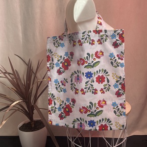 Népi mintás fehér bevásárlótáska - táska & tok - bevásárlás & shopper táska - shopper, textiltáska, szatyor - Meska.hu