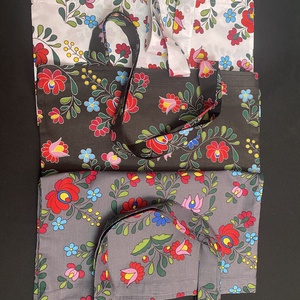 Szürke népi mintás bevásárlótáska - táska & tok - bevásárlás & shopper táska - shopper, textiltáska, szatyor - Meska.hu
