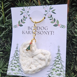 Horgolt szív kulcstartó ajándék - krémszínű, Táska & Tok, Kulcstartó & Táskadísz, Kulcstartó, Horgolás, MESKA