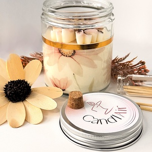 CandlAir Daisy Tőled szebb a világ üvegtégelyes szójaviasz illatgyertya - otthon & életmód - gyertya, illat, aroma - gyertya - Meska.hu